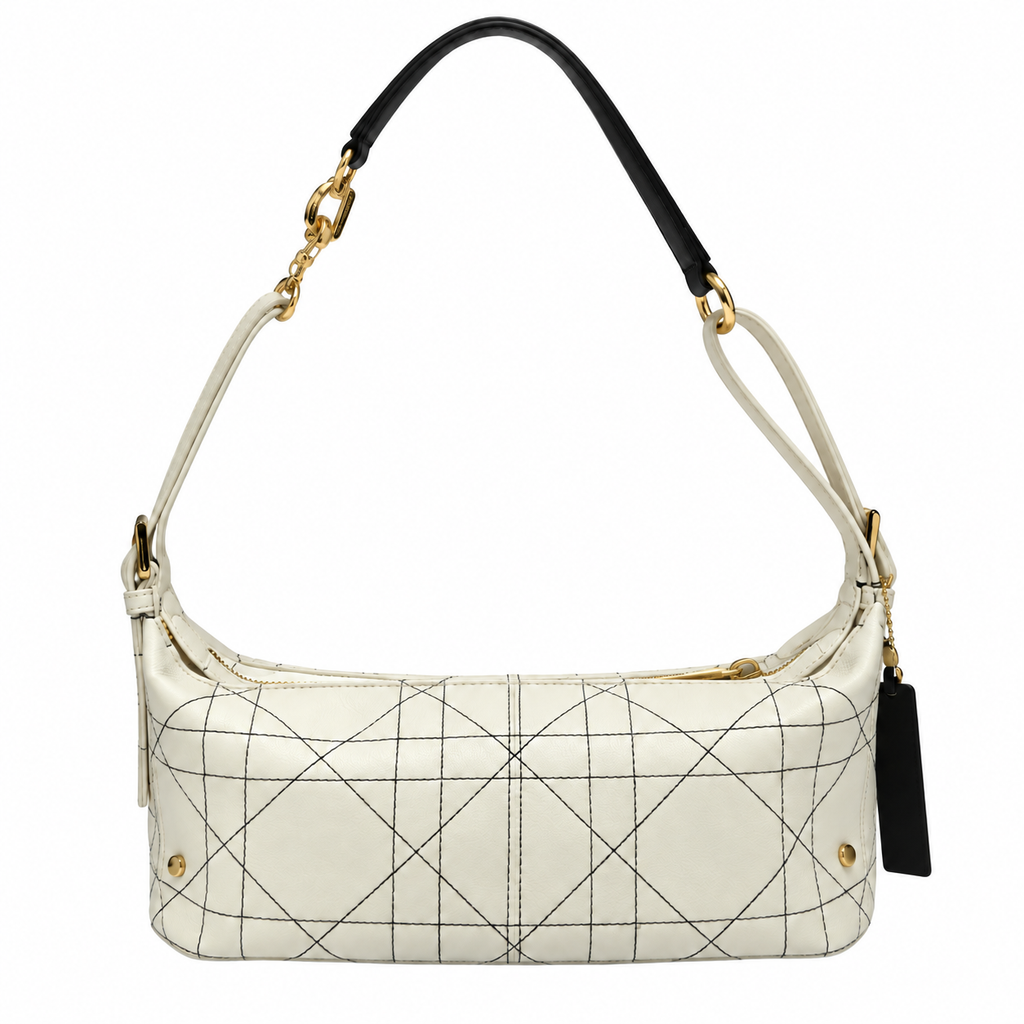 Dior Vibe Hobo Bag in White with Black Cannage Stitching