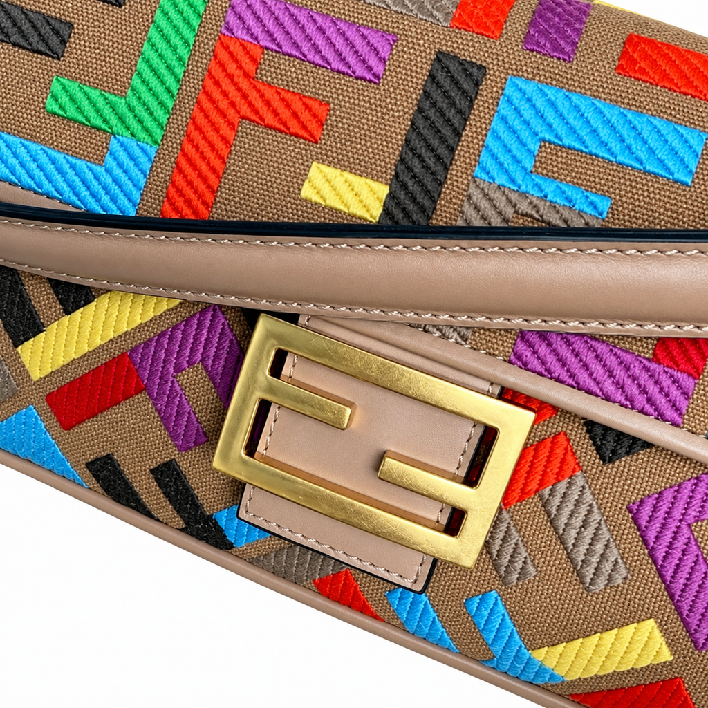 Fendi FF Shoulder Bag – Jacquard Canvas & Leather Trim, Flap Closure, 26cm