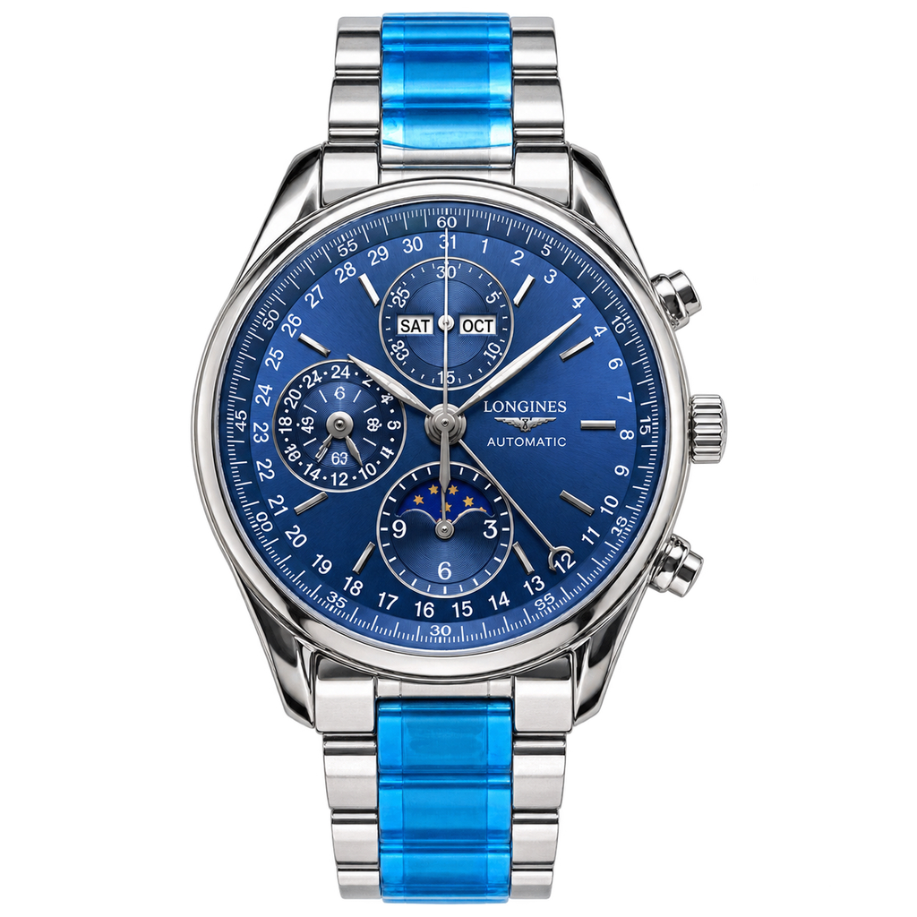 Longines Master Collection Moonphase Chronograph blue dial two-tone steel bracelet