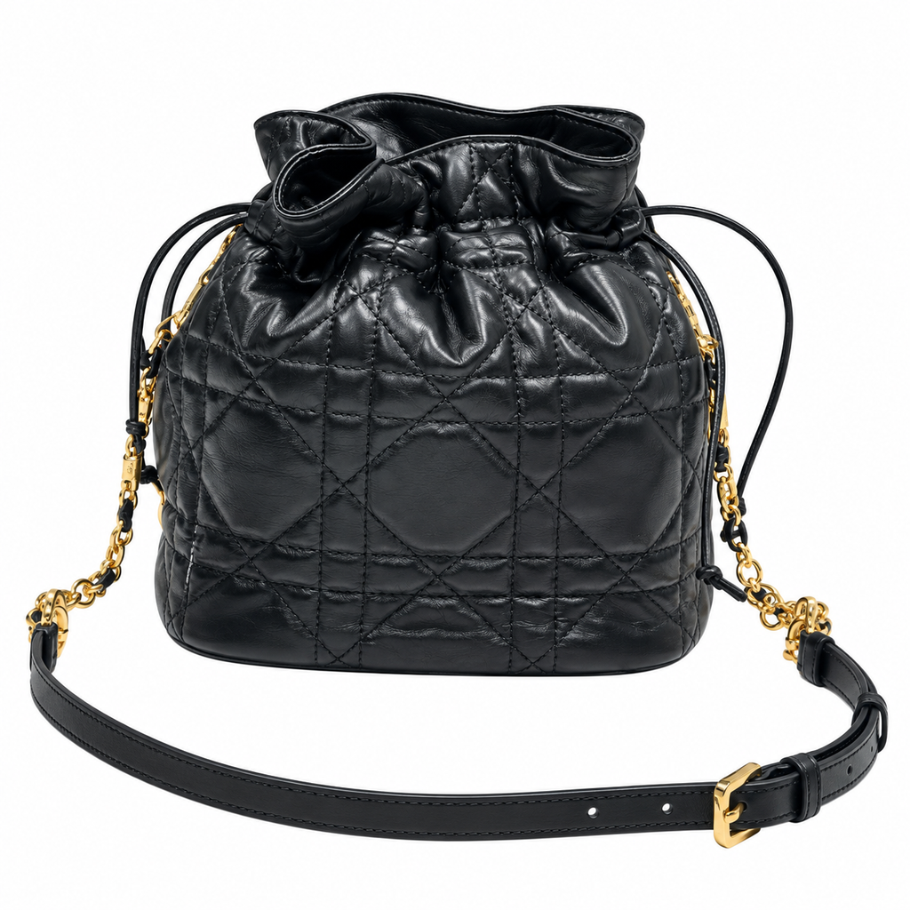 Dior Black Cannage Quilted CD Chain Bucket Bag