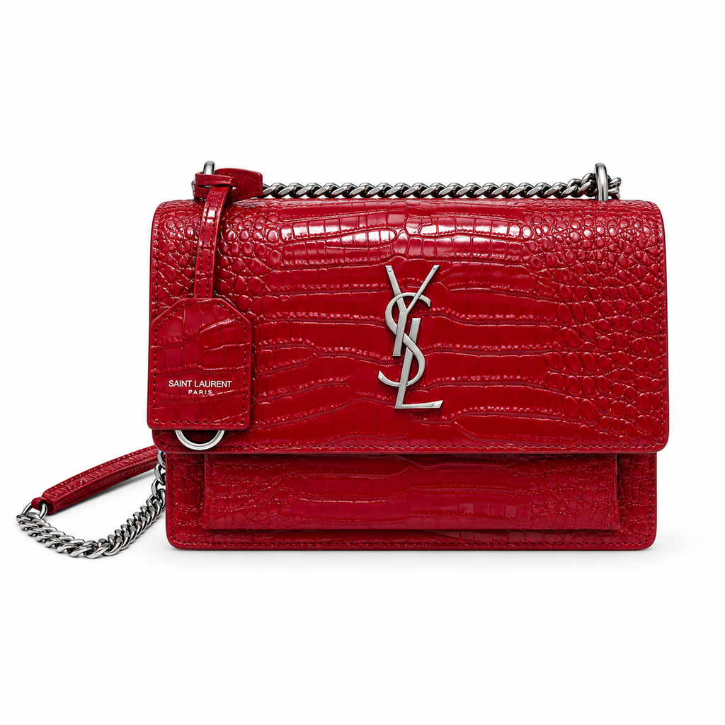 YSL Sunset Medium Bag Red Croc