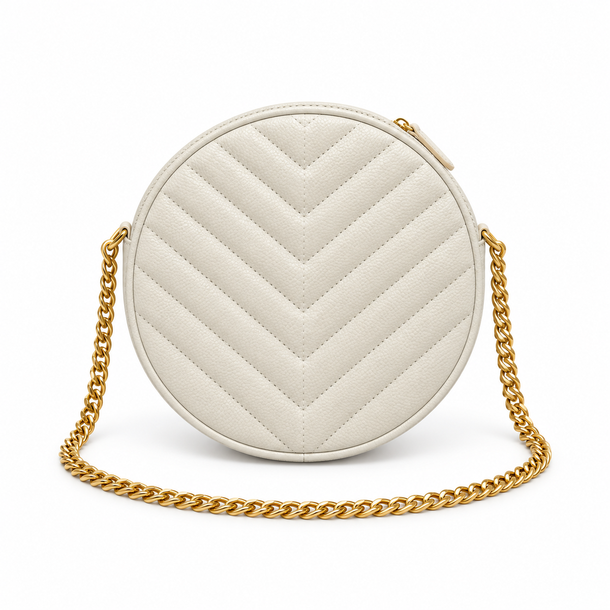 YSL Saint Laurent Vinyle Round Chain Bag in Cream Matelassé Leather