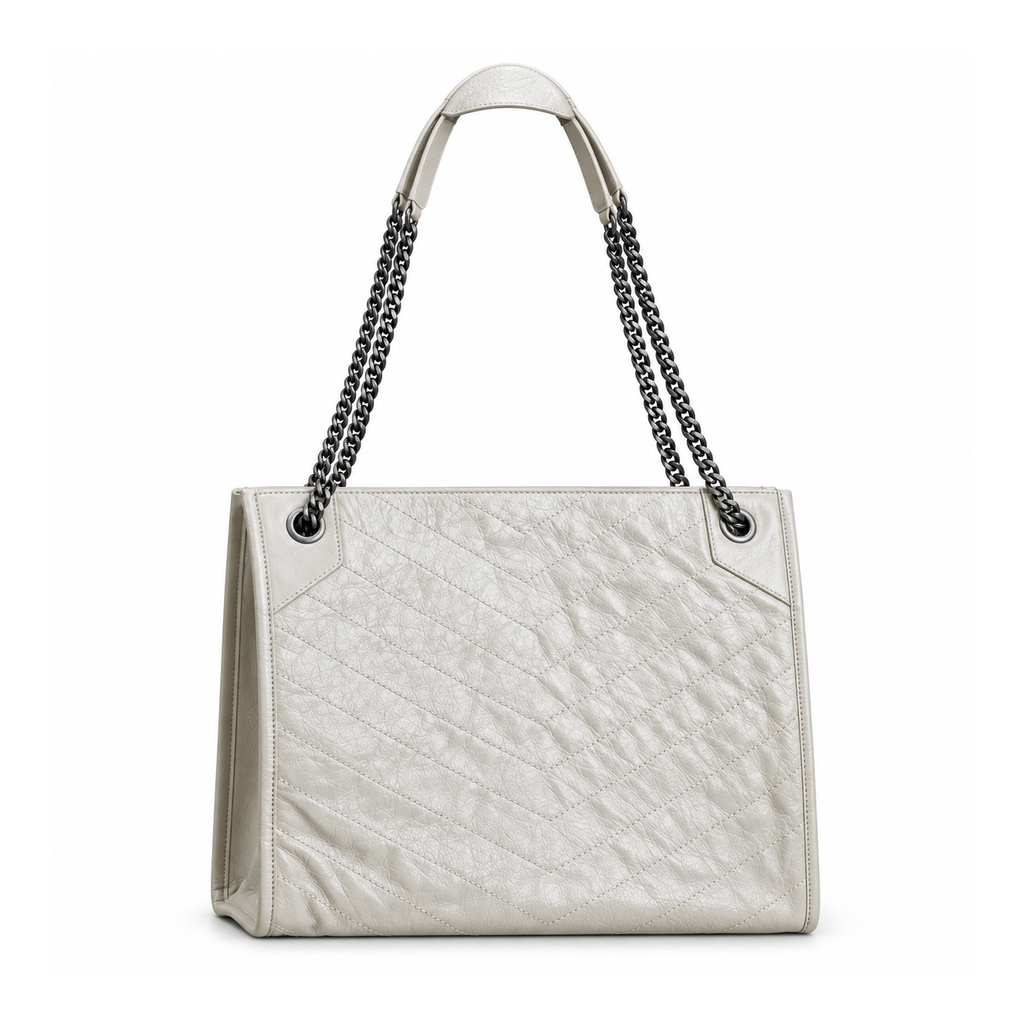 YSL Niki Shopping Bag – White Quilted Leather