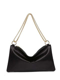 Black Satin V-Zip Chain Shoulder Bag
